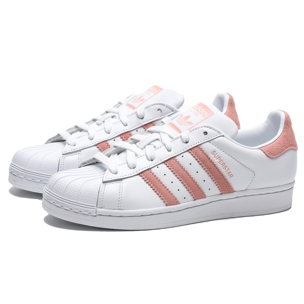 ADIDAS ORIGINALS SUPERSTAR 白 皮革 玫瑰粉 麂皮logo 貝殼頭 休閒鞋 女 (布魯克林) EF9249