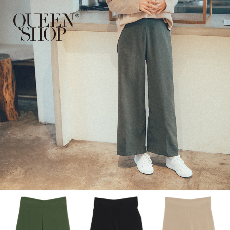 Ｑｕｅｅｎ Ｓｈｏｐ【04110257】簡約素色後鬆緊腰寬褲 三色售＊現+預＊