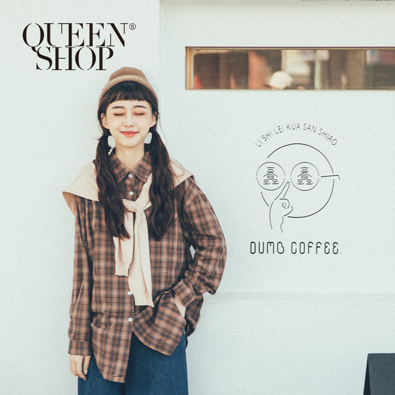 Ｑｕｅｅｎ Ｓｈｏｐ【01023605】格紋披肩造型襯衫 兩色售＊現+預＊