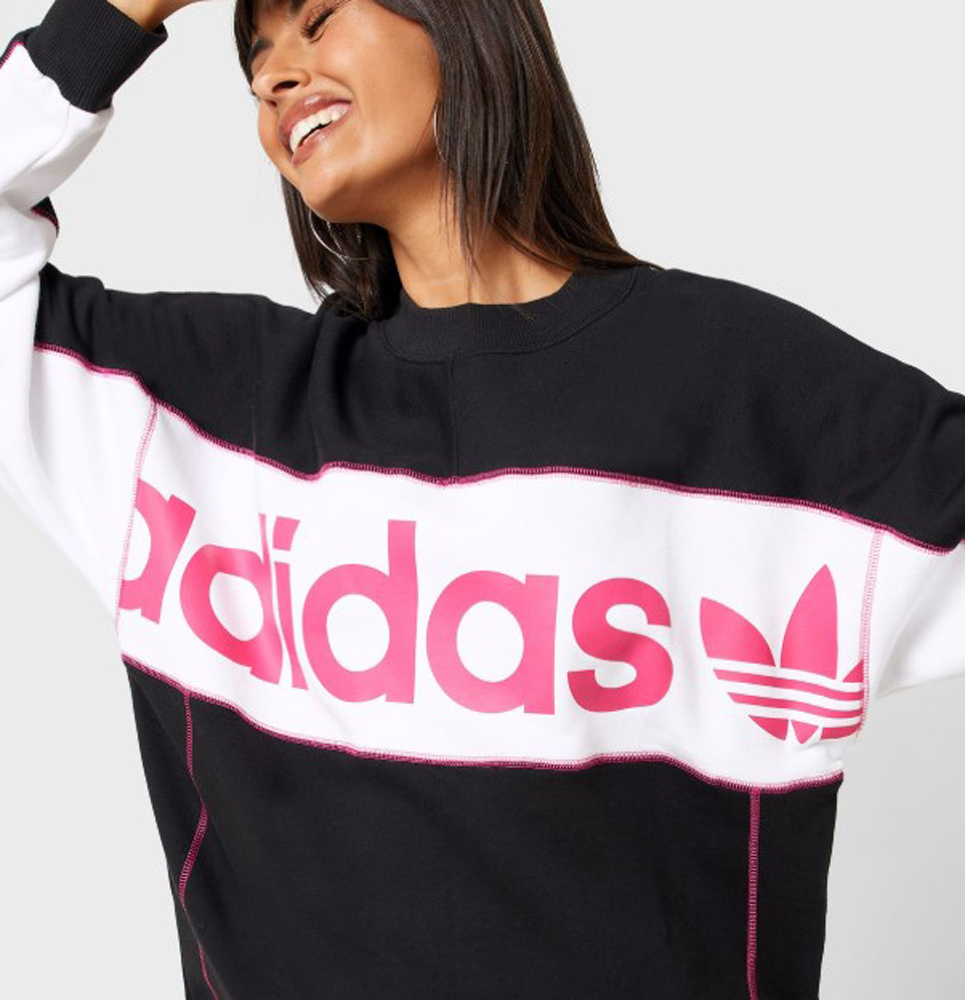 ADIDAS ORIGINALS SWEATSHIRT 黑 白 桃紅英文LOGO 長袖 女 (布魯克林) FH7563