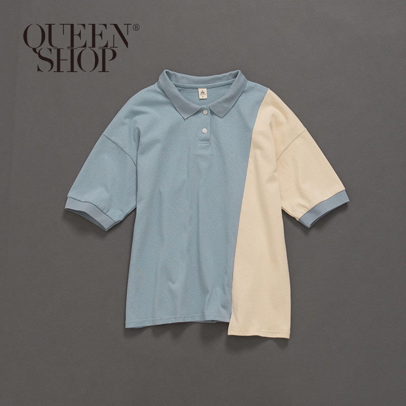 Ｑｕｅｅｎ Ｓｈｏｐ【01096169】撞色拼接羅紋翻領polo衫 兩色售 1/2/3/4＊現+預＊