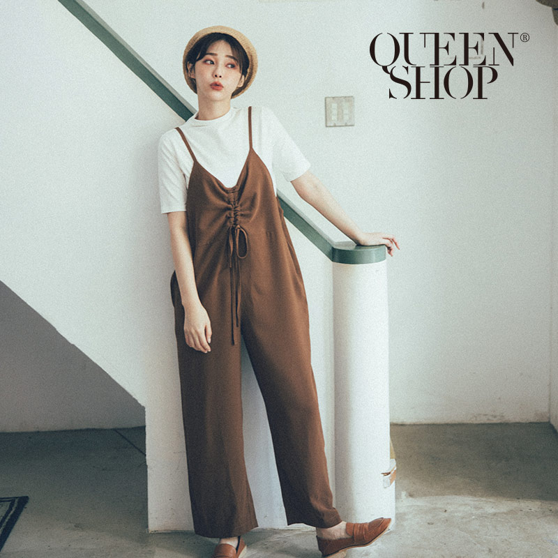 Ｑｕｅｅｎ Ｓｈｏｐ【04050595】抽繩細肩帶吊帶連身寬褲＊現+預＊