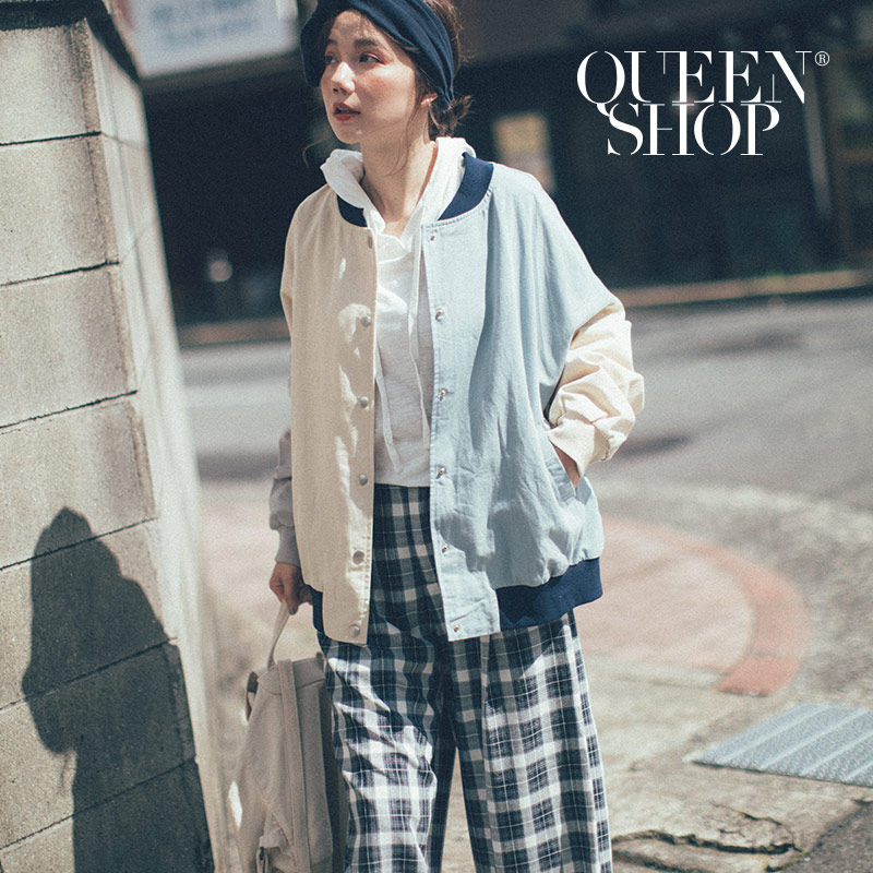 Ｑｕｅｅｎ Ｓｈｏｐ【02071118】配色斜紋棒球外套＊現+預＊