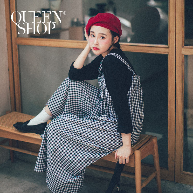 Ｑｕｅｅｎ Ｓｈｏｐ【04050597 】格紋雙口袋寬版連身褲＊現+預＊