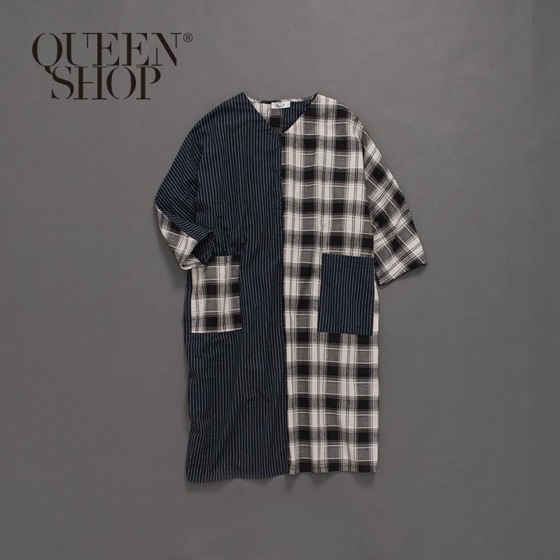 Ｑｕｅｅｎ Ｓｈｏｐ【01084376】女裝 親子系列撞色格紋腰綁帶棉麻洋裝＊現+預＊