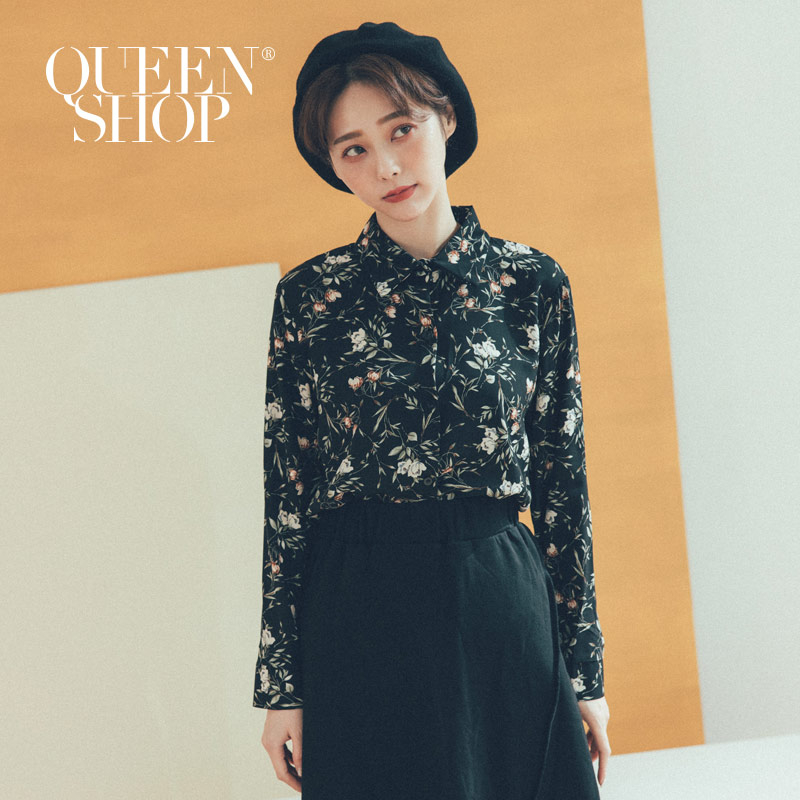 Ｑｕｅｅｎ Ｓｈｏｐ【01023580】花朵排扣雪紡襯衫 兩色售＊現+預＊