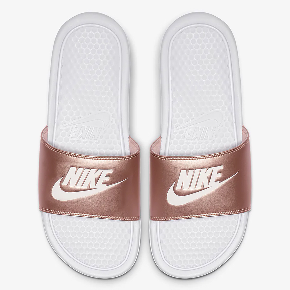 ★現貨在庫★ NIKE BENASSI JDI 女鞋 拖鞋 休閒 白 玫瑰金LOGO 【運動世界】343881-108