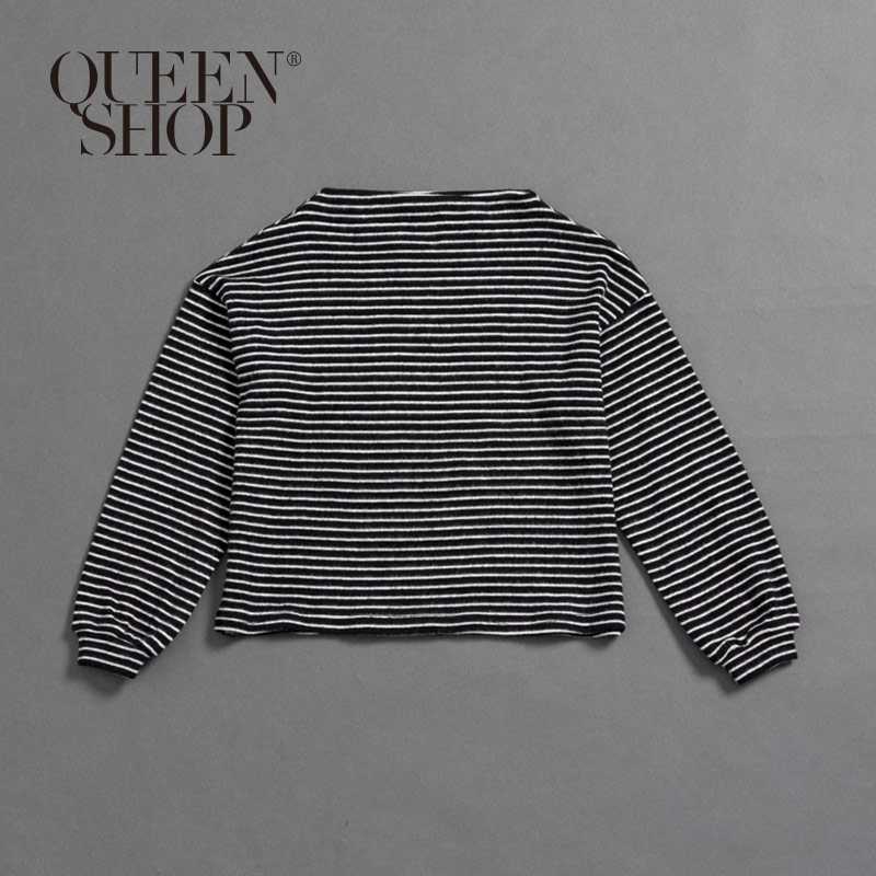 Ｑｕｅｅｎ Ｓｈｏｐ【01038177】童裝 親子系列 企鵝領毛感條紋上衣 兩色售＊現+預＊