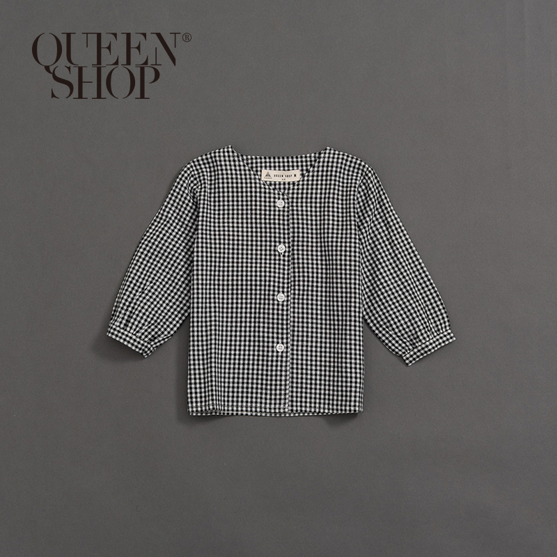 Ｑｕｅｅｎ Ｓｈｏｐ【01096336】童裝 親子系列 格紋V領上衣 S/M/L/XL＊現+預＊