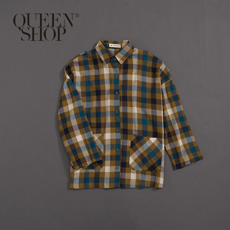 Ｑｕｅｅｎ Ｓｈｏｐ【01023467】女裝 親子系列 配色格紋大口袋襯衫＊現+預＊