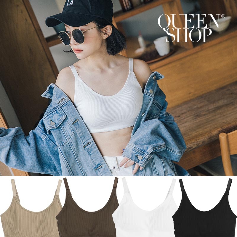 Ｑｕｅｅｎ Ｓｈｏｐ【01041554】簡約素色可調肩帶半截背心 四色售＊現+預＊