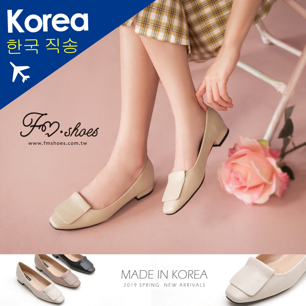 包鞋．幾何反摺方頭低跟包鞋-FM時尚美鞋-韓國精選．Journey