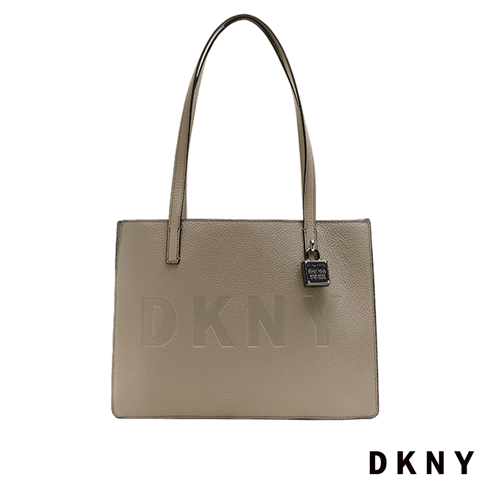 DKNY 女 手提包 金屬鎖頭 LOGO印字 灰