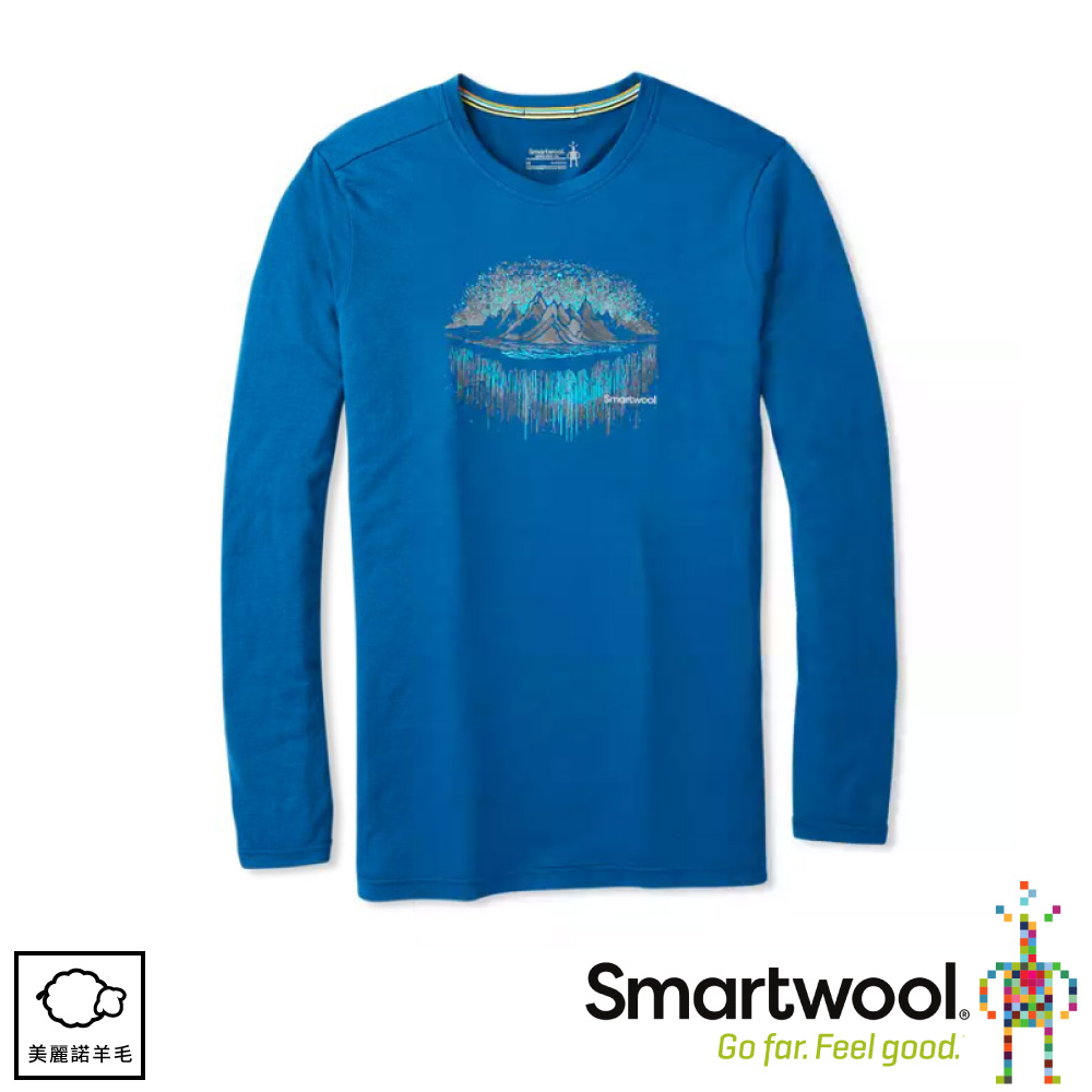 【SmartWool 美國 男 Merino Sport 150塗鴉長袖T恤《森林極光/靛藍》】SW019021/圓領T恤