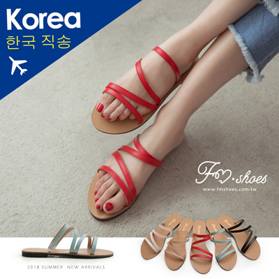 拖鞋．細帶繞面平底拖鞋(藍、米)-FM時尚美鞋-韓國精選．Vacation