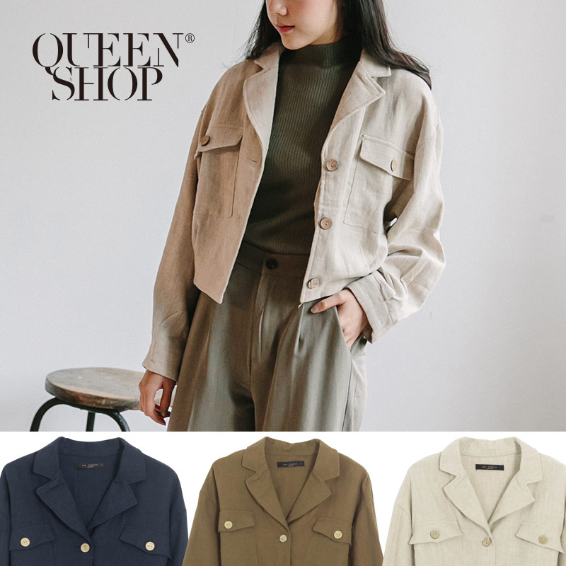 Ｑｕｅｅｎ Ｓｈｏｐ【02071159】棉麻排釦造型短版外套 三色售＊現+預＊