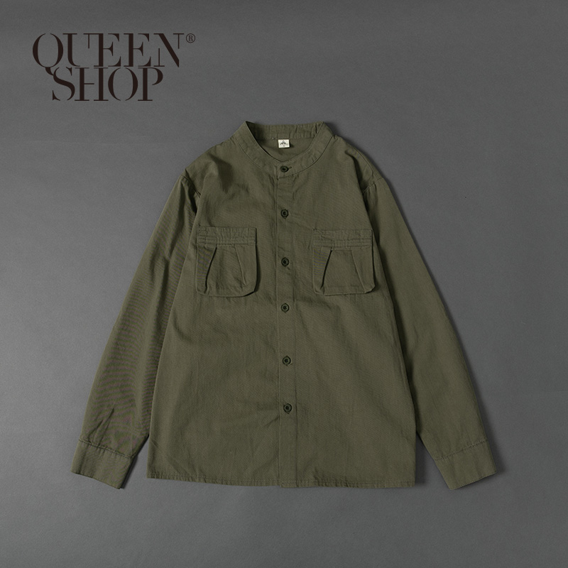 Ｑｕｅｅｎ Ｓｈｏｐ【01023594】中山領立體雙口袋軍綠襯衫 1/2/3/4＊現+預＊