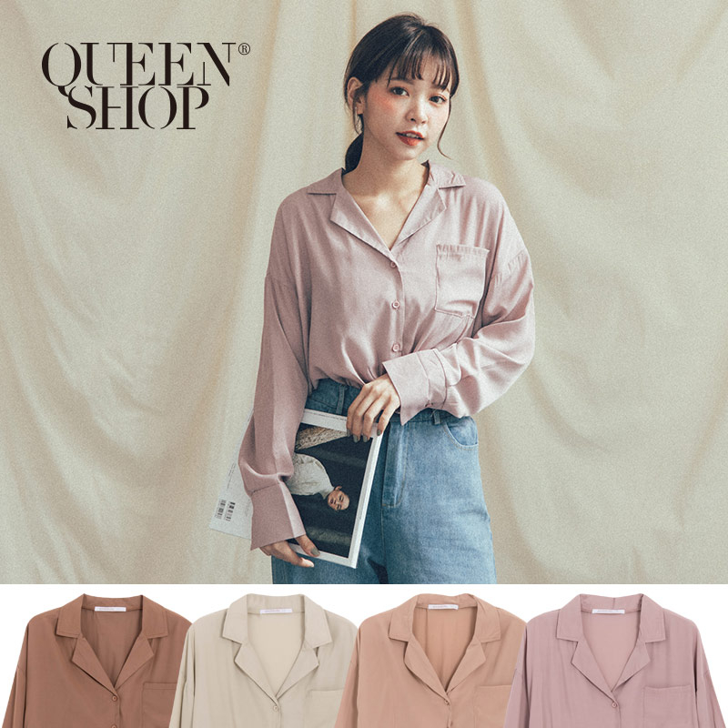 Ｑｕｅｅｎ Ｓｈｏｐ【01023533】單口袋V領滑面襯衫 四色售＊現+預＊