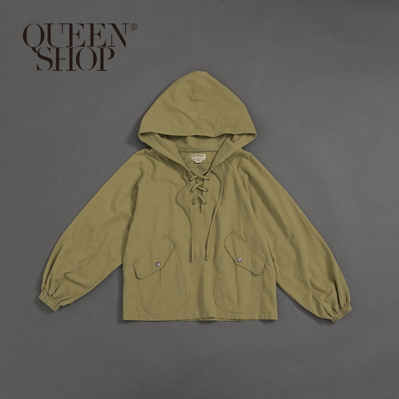 Ｑｕｅｅｎ Ｓｈｏｐ【01096317】綁繩造型連帽上衣 兩色售 1/2/3＊現+預＊