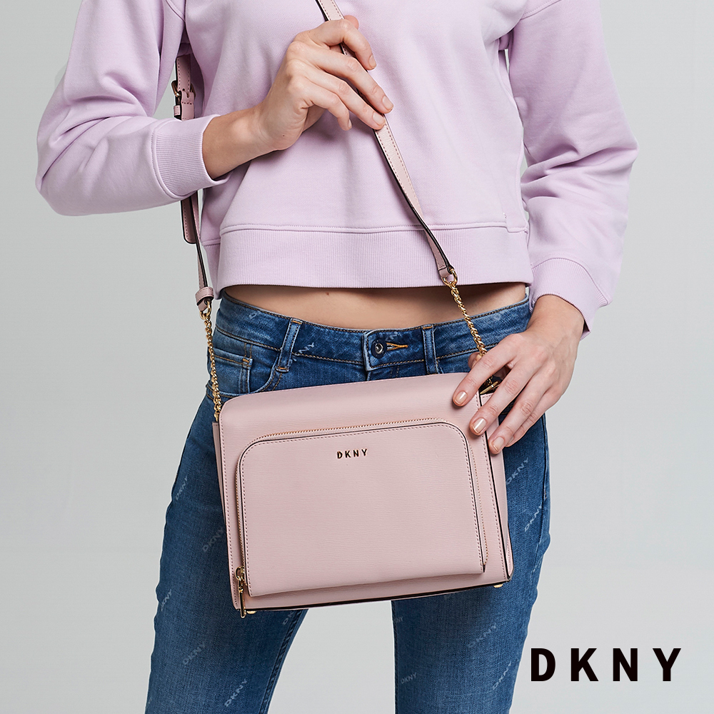 DKNY 女 斜背包 真皮 時尚休閒 粉