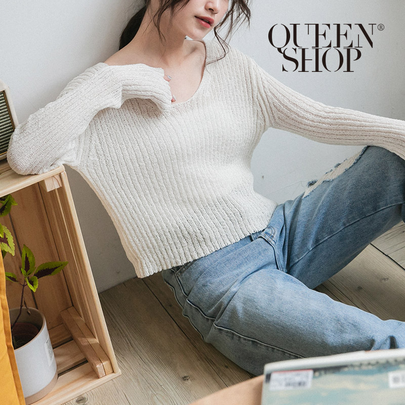 Ｑｕｅｅｎ Ｓｈｏｐ【01012324】素面短版粗針織上衣 兩色售＊現+預＊