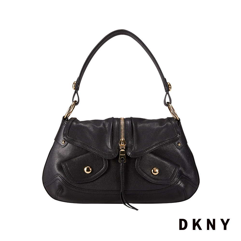 DKNY 女 肩背包 拉鍊 經典真皮 黑