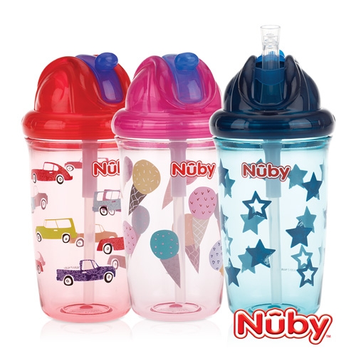 Nuby 晶透學飲杯 粗吸管 300ml (款式任選)