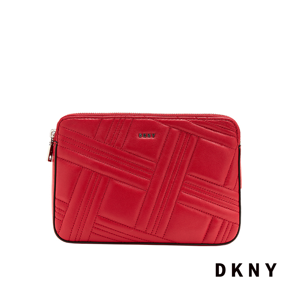 DKNY 女 斜背包 拉鍊鍊條 壓紋 紅