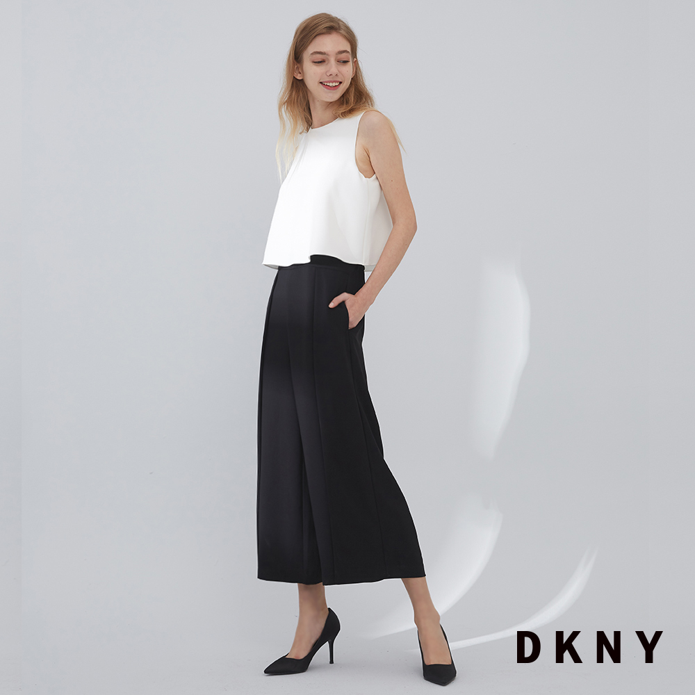 DKNY 女 連身褲 闊腿 時尚拼色 黑白