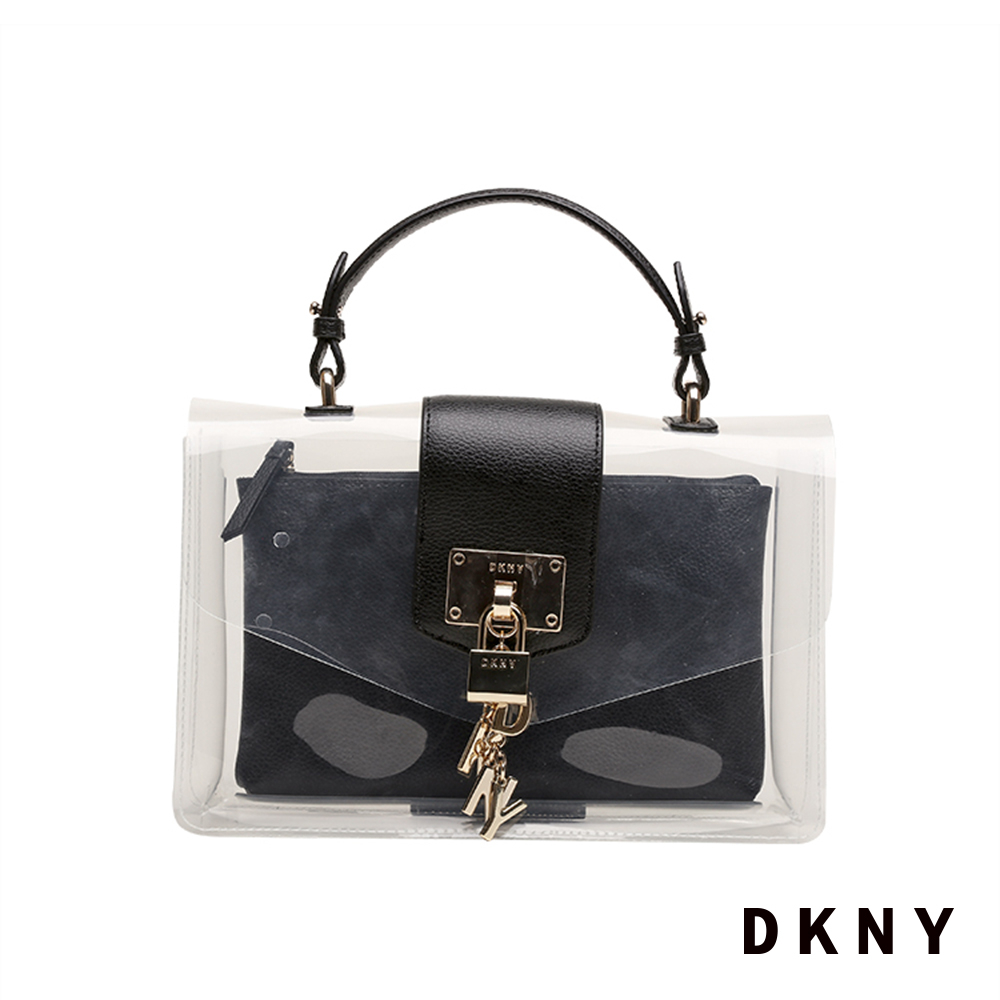 DKNY 女 斜背包 金屬鎖頭 簡約透明 黑