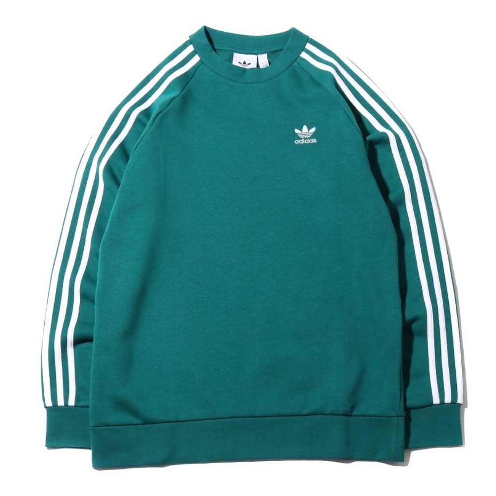 ADIDAS 3-STRIPES 三條線 綠色長袖 LOGO 大學T 男女 (布魯克林) ED6018