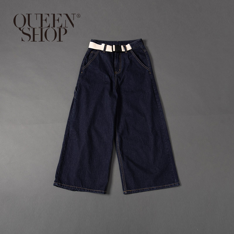 Ｑｕｅｅｎ Ｓｈｏｐ【04011374】造型腰帶設計九分牛仔寬褲 1/2/3/4＊現+預＊