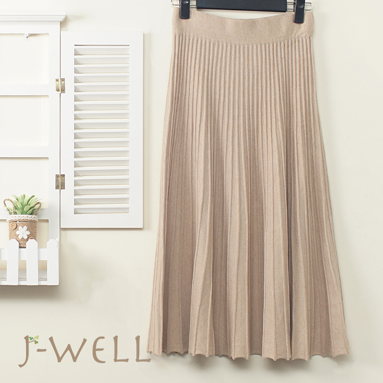 J-WELL 修身顯瘦針織壓摺A字裙 (3色) 9J1141
