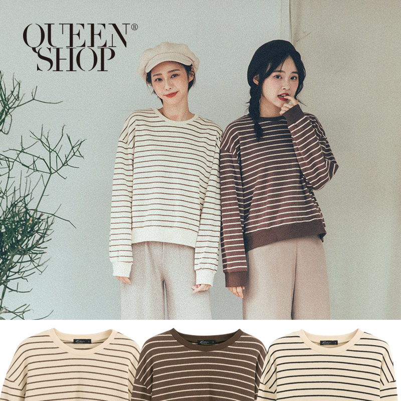 Ｑｕｅｅｎ Ｓｈｏｐ【01012386】配色條紋長袖上衣 三色售 ＊現+預＊