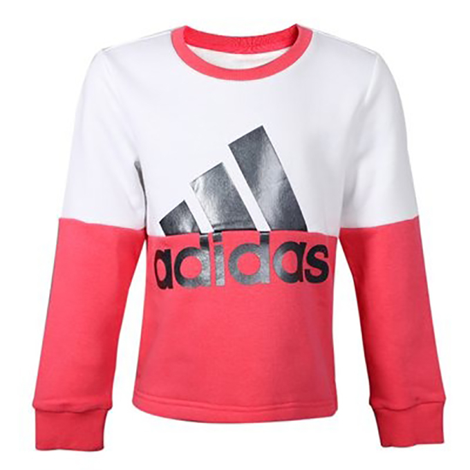 ADIDAS LG CREW SWEAT 童裝 大童 長袖 休閒 拼接 舒適 透氣 白 粉【運動世界】EH4094