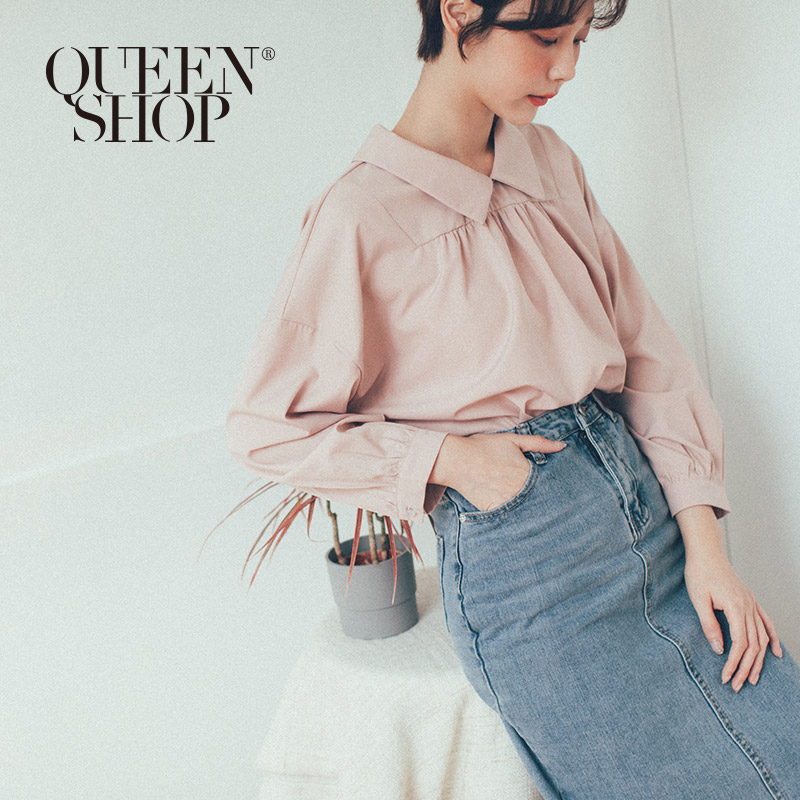 Ｑｕｅｅｎ Ｓｈｏｐ【01096333】大領剪接抓皺上衣 三色售＊現+預＊