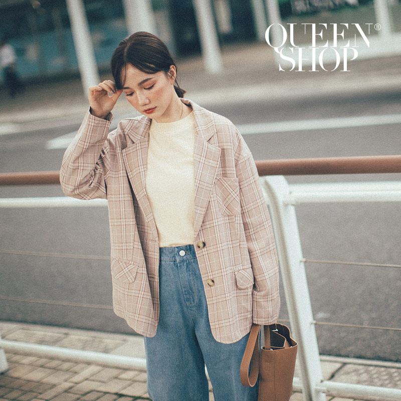 Ｑｕｅｅｎ Ｓｈｏｐ【02030334】配色格紋西裝外套 兩色售＊現+預＊