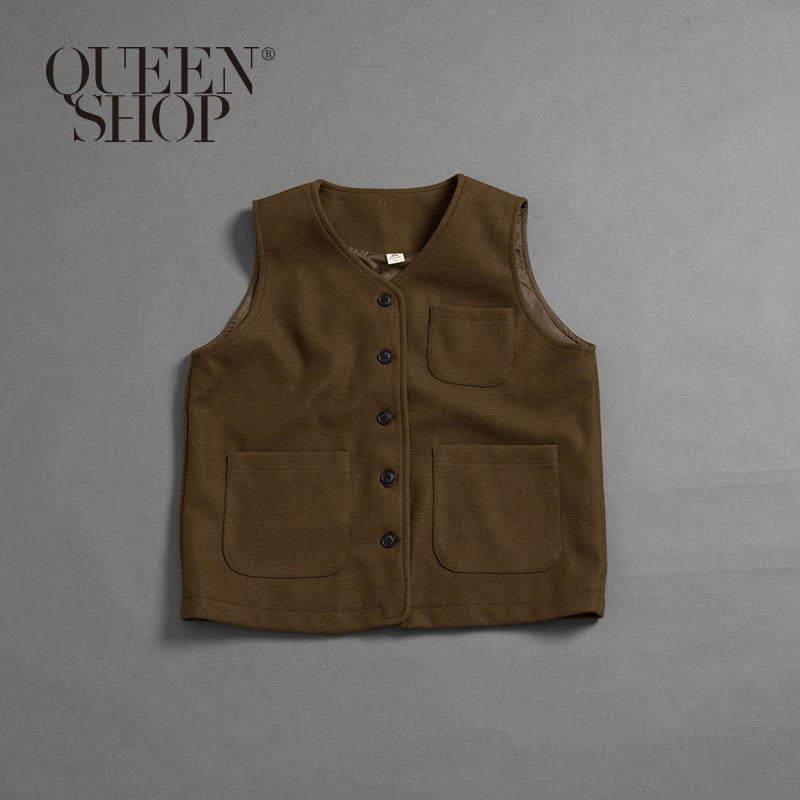 Ｑｕｅｅｎ Ｓｈｏｐ【02080043】百搭素色口袋毛呢背心外套 兩色售 1/2＊現+預＊