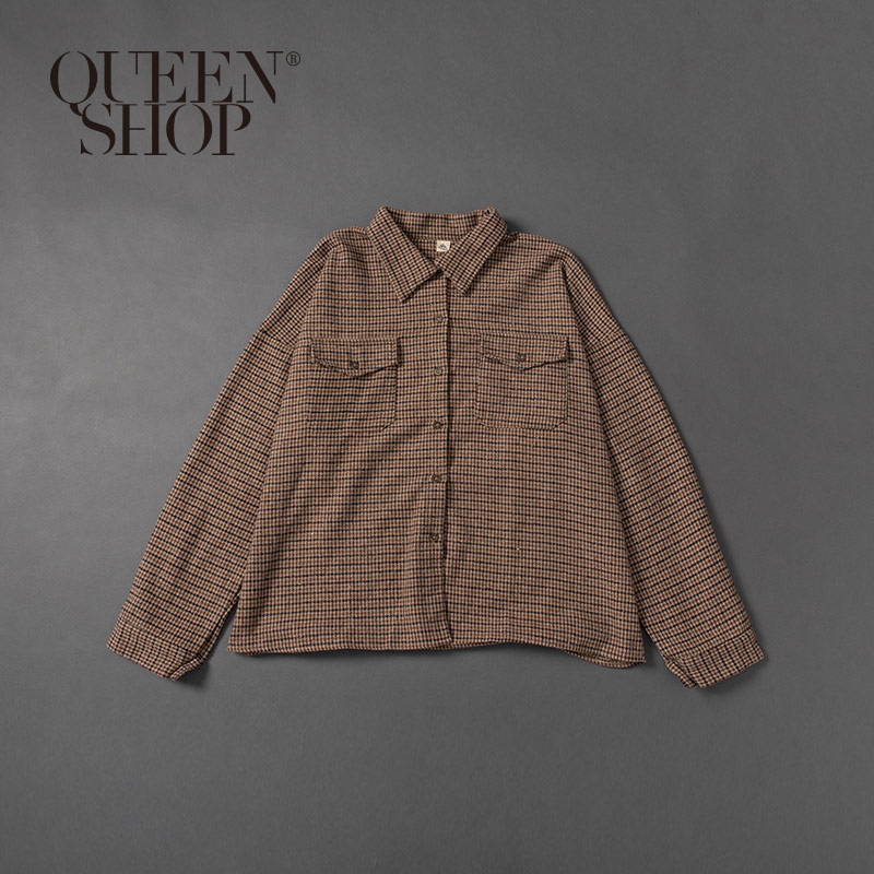 Ｑｕｅｅｎ Ｓｈｏｐ【01023597】毛感千鳥紋咖啡襯衫 1/2/3/4＊現+預＊