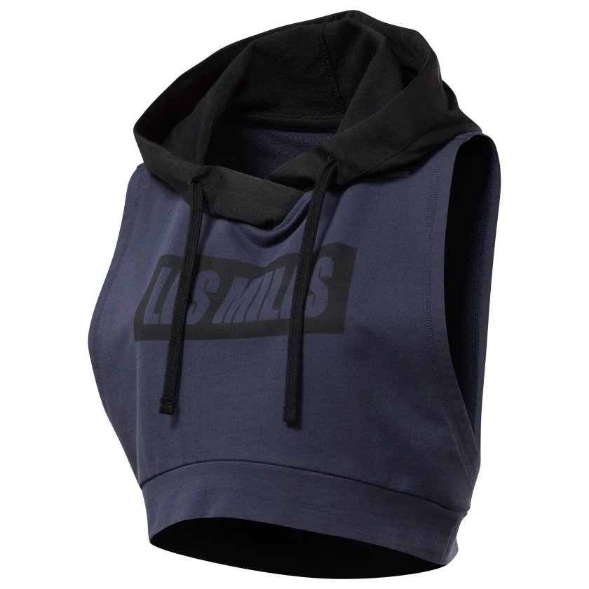 REEBOK LES MILLS® HOODIE 女裝 背心 連帽 慢跑 訓練 短版 棉質 藍【運動世界】FN1581