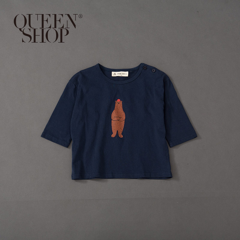 Ｑｕｅｅｎ Ｓｈｏｐ【01038049】童裝 親子系列熊印花圓領棉T S/M/L/XL/2XL＊現+預＊