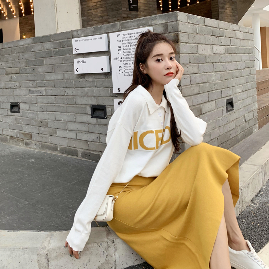 VK旗艦店 韓國風洋氣針織字母時尚套裝長袖裙裝