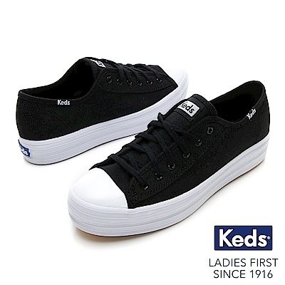 Keds TRIPLE KICK 女款黑色復刻厚底綁帶休閒鞋-NO.9184W132576