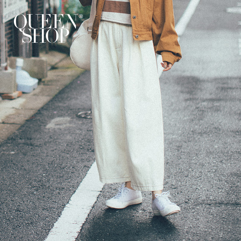 Ｑｕｅｅｎ Ｓｈｏｐ【04101373】簡單配色車線打摺造型寬褲 S/M/L＊現+預＊