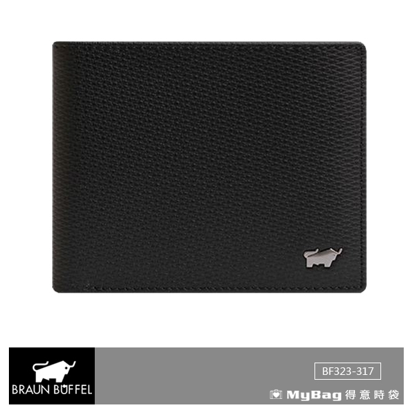 BRAUN BUFFEL 小金牛 皮夾 席德系列 雅典黑 12卡 短夾 中翻 透明窗 BF323-317-BK 得意時袋