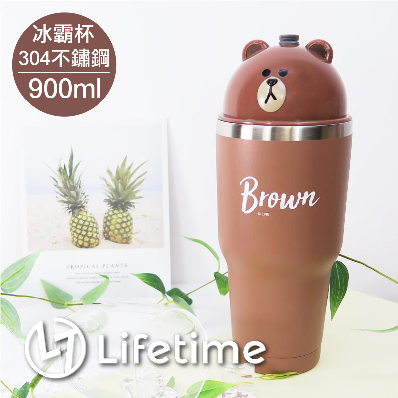 ﹝熊大陶瓷冰霸杯900ml﹞正版保冷杯 保溫瓶 水壺 LINE FRIENDS〖LifeTime一生流行館〗