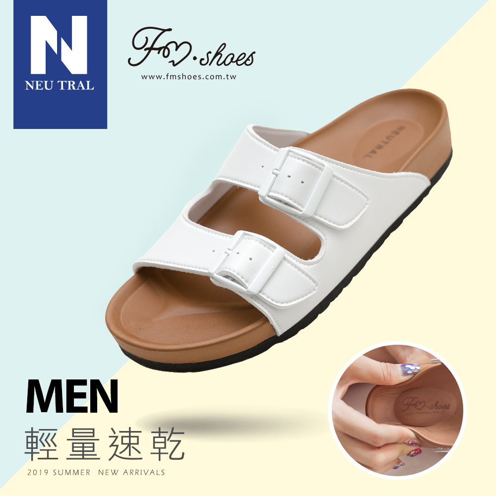 拖鞋．雙帶輕量減壓休閒拖鞋-白-MEN-FM時尚美鞋-NeuTral．Renew