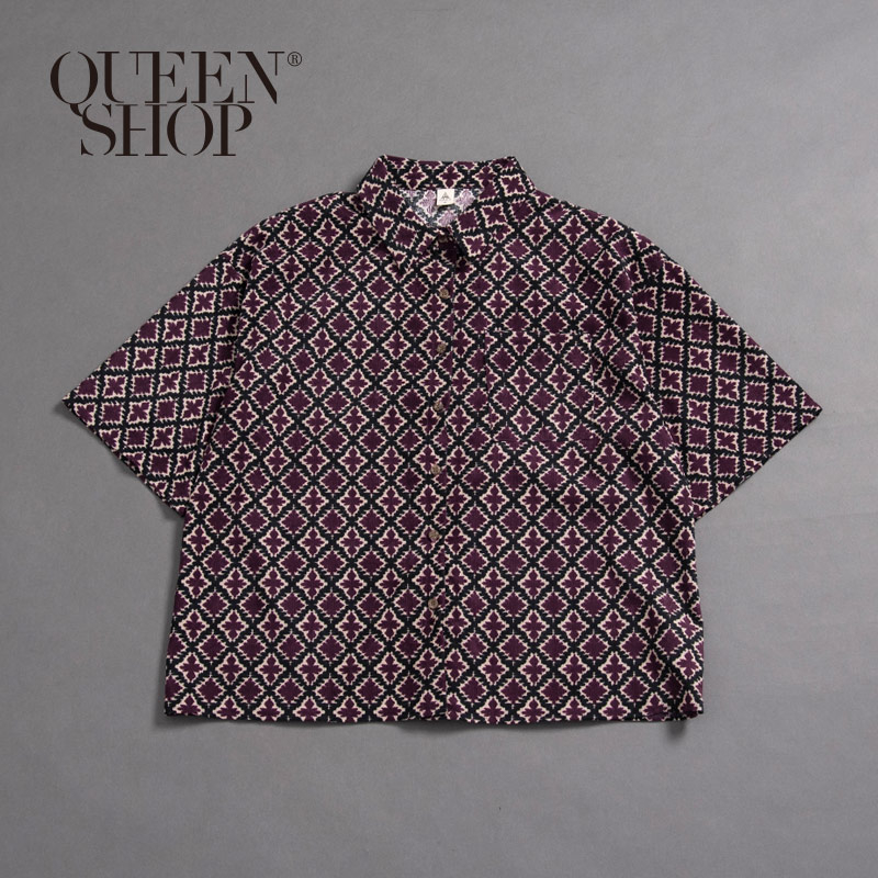 Ｑｕｅｅｎ Ｓｈｏｐ【01023596】復古幾何花布絨面襯衫 1/2/3/4＊現+預＊