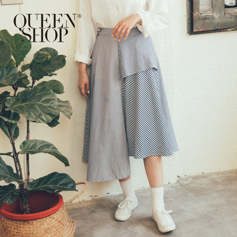 Ｑｕｅｅｎ Ｓｈｏｐ【03020573】清新配色條紋拼接造型長裙＊現+預＊