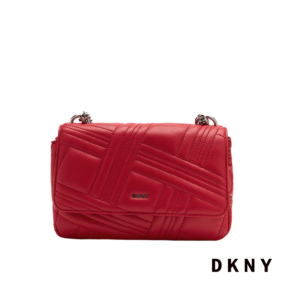 DKNY 女 斜背包 掀蓋鍊條 壓紋 紅